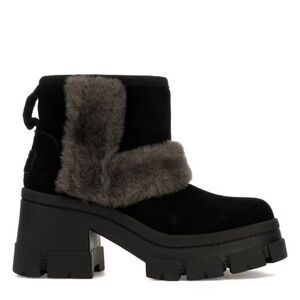 Ugg Womens Brooklyn Sunburst Black Suede Block Heel Ankle Boots Shoes New